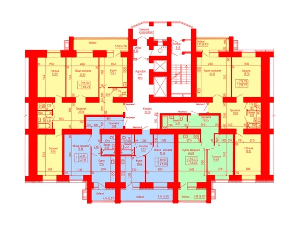 Планировка 2-7 этажей, 2 б/с
