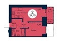 Арбан Smart, дом 3: Планировка двухкомнатной квартиры 34,19 кв.м