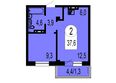 Серебряный, квартал В дом 5: Планировка 2-комнатной студии 37,6 кв.м