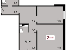 Продается 2-комнатная квартира ЖК Мичурино, дом 2 строение 1, 61  м², 6400000 рублей