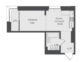 Продается 1-комнатная квартира ЖК Новые Горизонты на Пушкина, б/с 5, 32.73  м²