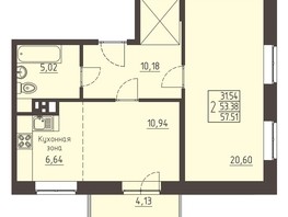 Продается 2-комнатная квартира ЖК Очаг, блок-секция 7, 57.51  м², 8602650 рублей