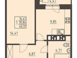 Продается 1-комнатная квартира ЖК Очаг, блок-секция 7, 40.31  м², 6549760 рублей