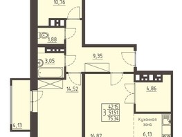 Продается 3-комнатная квартира ЖК Очаг, блок-секция 7, 75.34  м², 10970525 рублей