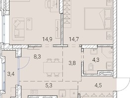 Продается 2-комнатная квартира ЖК Тайм Сквер, 59.2  м², 11385000 рублей
