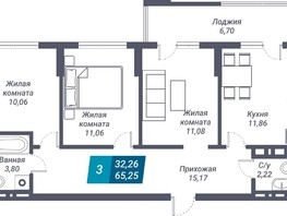 Продается 3-комнатная квартира ЖК Звезда, 65.25  м², 9852750 рублей