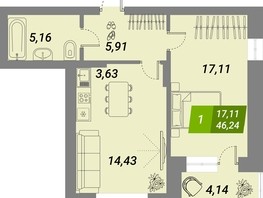 Продается 1-комнатная квартира ЖК Бирюзовая жемчужина-2, 46.24  м², 6704800 рублей
