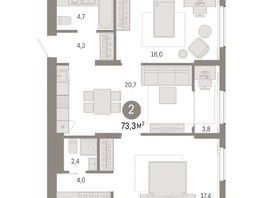 Продается 2-комнатная квартира ЖК Пшеница, дом 3, 73.28  м², 10570000 рублей