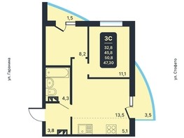 Продается 3-комнатная квартира ЖК Никольский парк, дом 5, 47.3  м², 7750000 рублей
