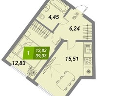 Продается 1-комнатная квартира ЖК Бирюзовая жемчужина-2, 39.03  м², 5464200 рублей