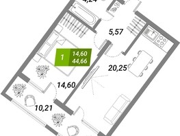 Продается 1-комнатная квартира ЖК Бирюзовая жемчужина-2, 44.66  м², 6475700 рублей