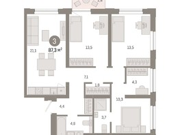 Продается 3-комнатная квартира ЖК Европейский берег, дом 44, 87.3  м², 12140000 рублей