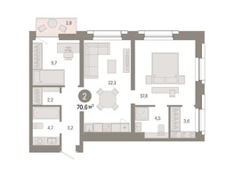 Продается 2-комнатная квартира ЖК Европейский берег, дом 44, 70.6  м², 10210000 рублей