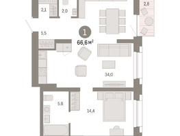 Продается 1-комнатная квартира ЖК Европейский берег, дом 44, 66.6  м², 10010000 рублей