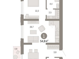 Продается 1-комнатная квартира ЖК Европейский берег, дом 44, 54.8  м², 8270000 рублей