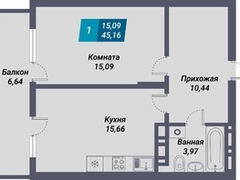 Продается 1-комнатная квартира ЖК Менделеев, 45.16  м², 7586880 рублей