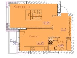 Продается 1-комнатная квартира ЖК Ленина, дом 116, блок-секция 2, 45.65  м², 4838900 рублей