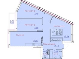 Продается 3-комнатная квартира ЖК Ленина, дом 116, блок-секция 1, 91.88  м², 9004240 рублей