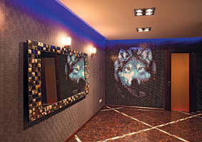 Мозаичное панно в прихожей с изображением волка