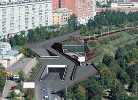 Проект встроенного в ландшафт музея современного искусства в начале ул. Д. Пролетариата (Архитектурное бюро Дубровика. 2008 г.)