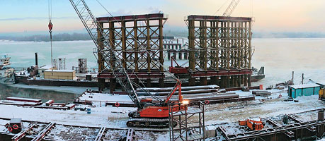 Строительство третьего моста через Объ в Новосибирске (конец 2011 года)